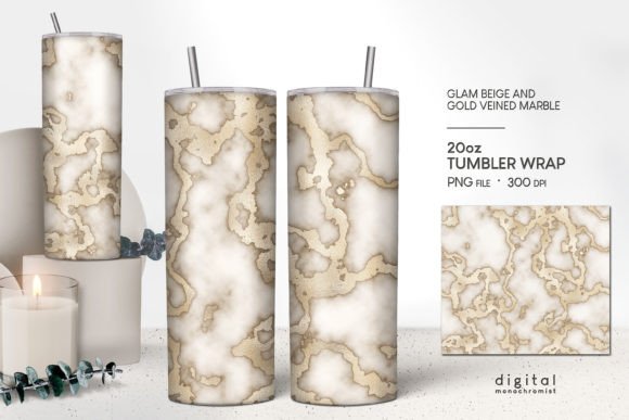 Beige Marble Gold Veins Tumbler Wrap: Graphics & Crafts