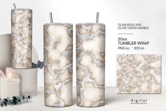 Beige Marble Silver Veins Tumbler Wrap: Graphics & Crafts