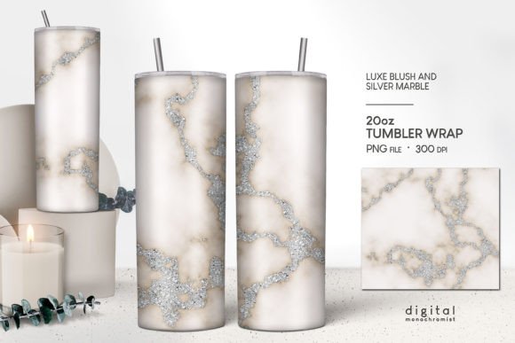 Blush Silver Marble Tumbler Wrap PNG: A Graphics Asset for Crafts