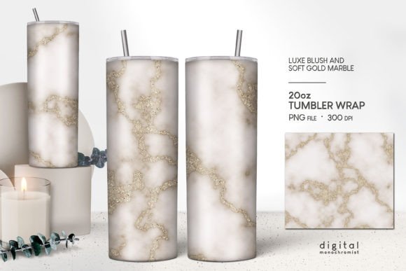 Blush Soft Gold Marble Tumbler Wrap PNG for Crafts & Graphics