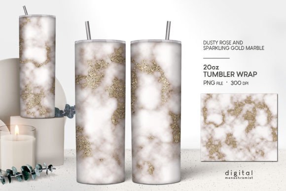 Dusty Rose Gold Marble Tumbler Wrap PNG for Crafts Graphics