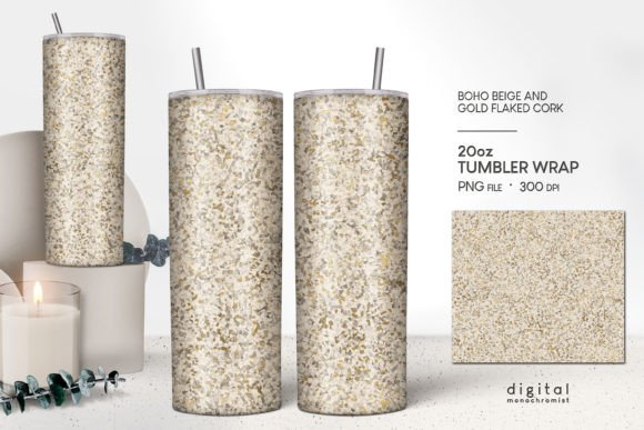 Gold Flaked Beige Cork Tumbler Wrap PNG for Graphics & Crafts