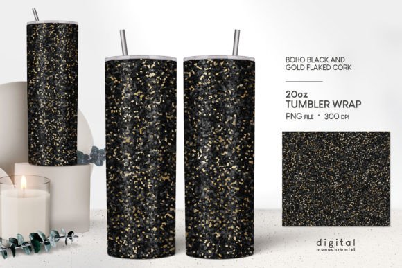Gold Flaked Black Cork Tumbler Wrap PNG: Crafts & Graphics
