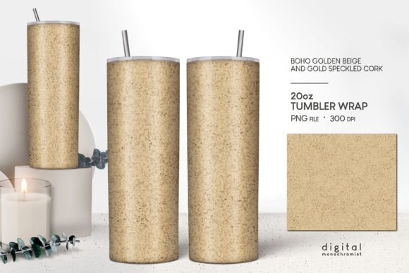 Golden Speckled Cork Tumbler Wrap PNG for Graphics & Crafts