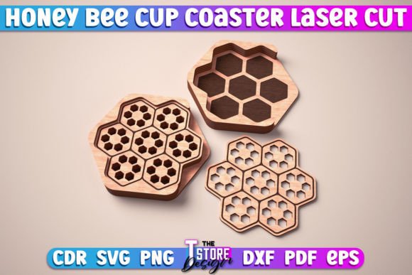 Honey Bee Cup Coasters Laser Cut Graphics for Crafts