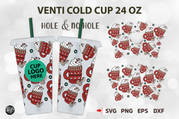 Hot Cocoa Christmas Venti Cup 24oz Tumbler Wrap Graphics